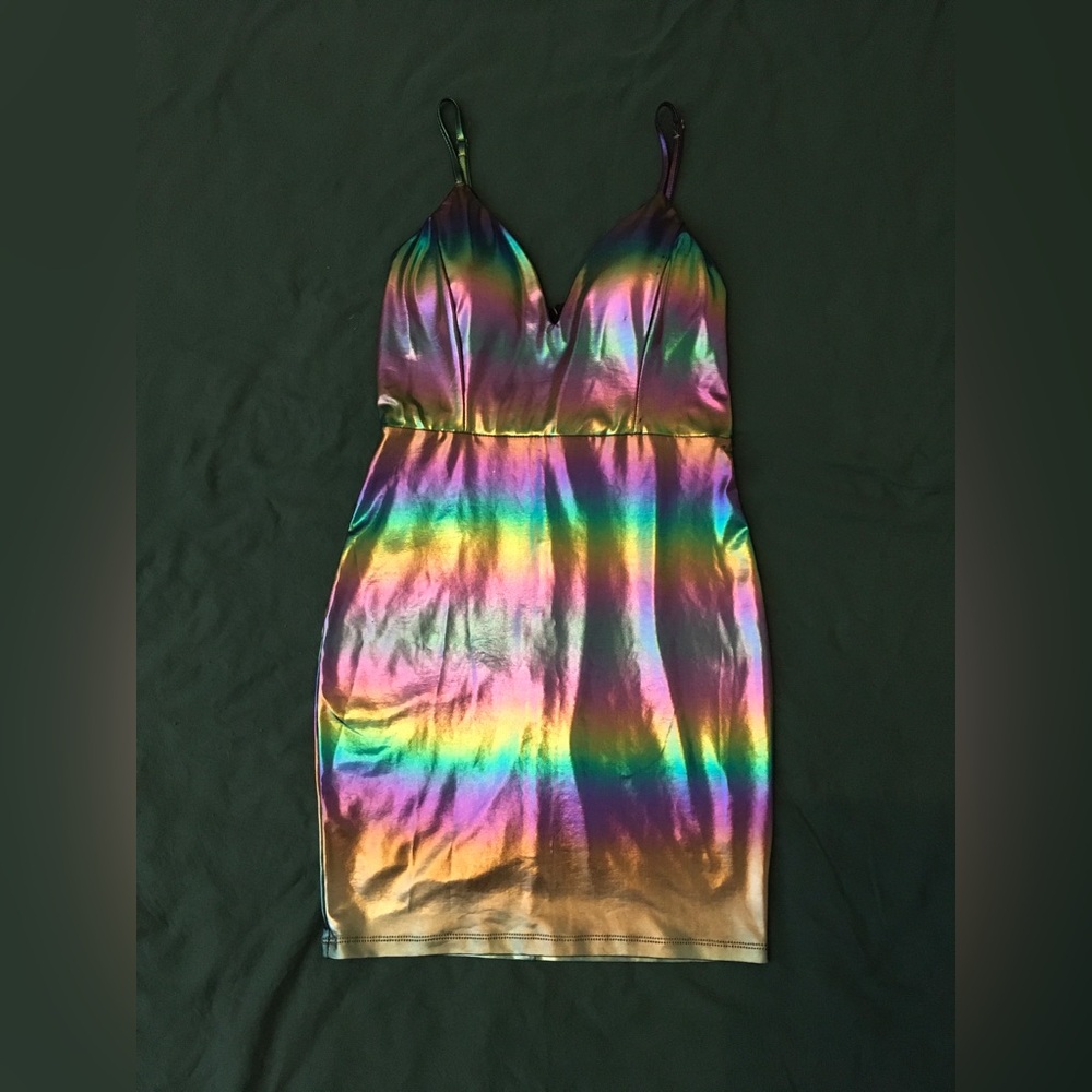 Rainbow iridescent mini dress. Size S.